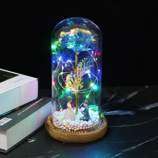 LED Galaxy Rose Flower With Fairy String Lights In Dome For Valentine's Day Gift LED Galaxy Rose Flower With Fairy String Lights In Dome For Valentine's Day Gift